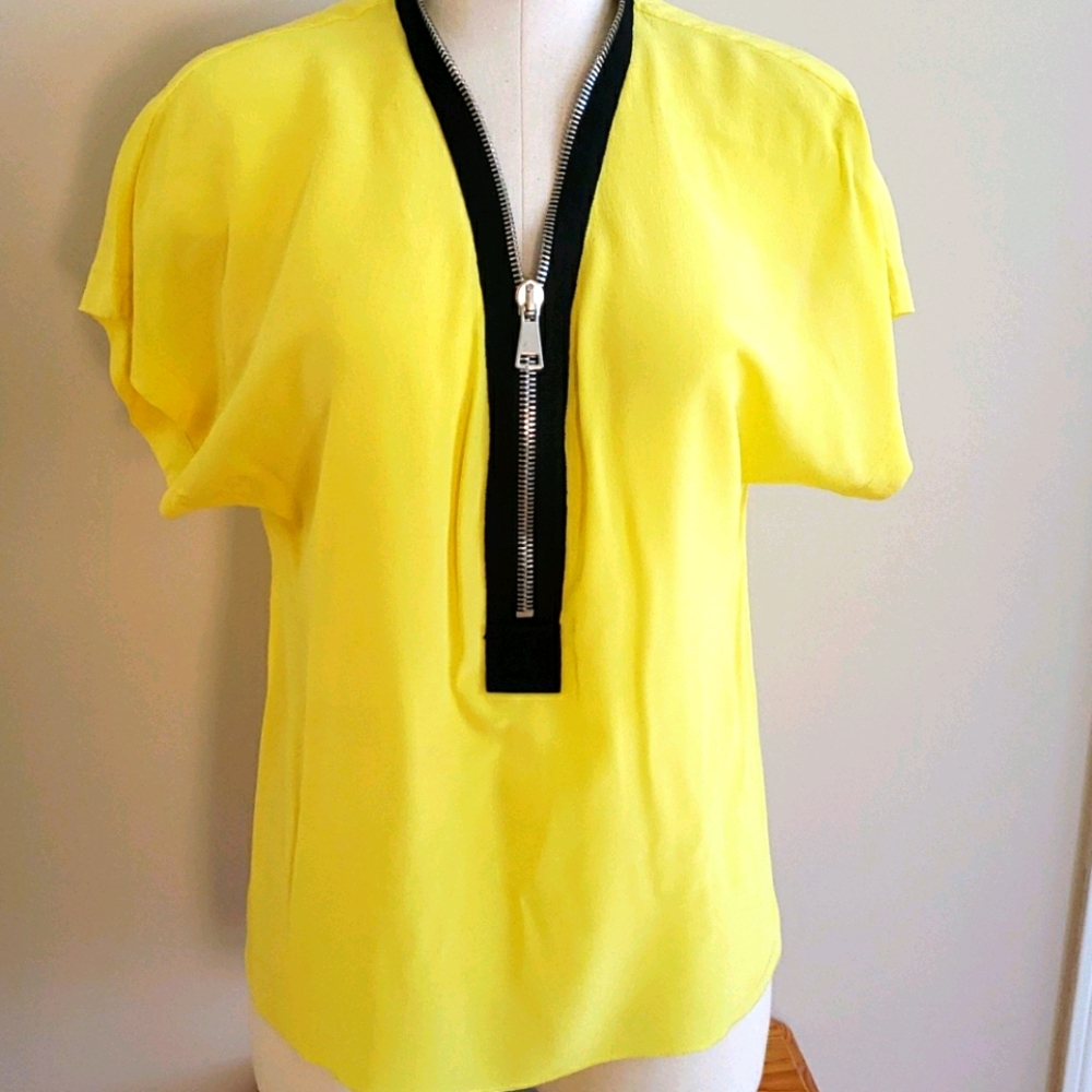 Sonia Rykiel silk yellow top with front zipper